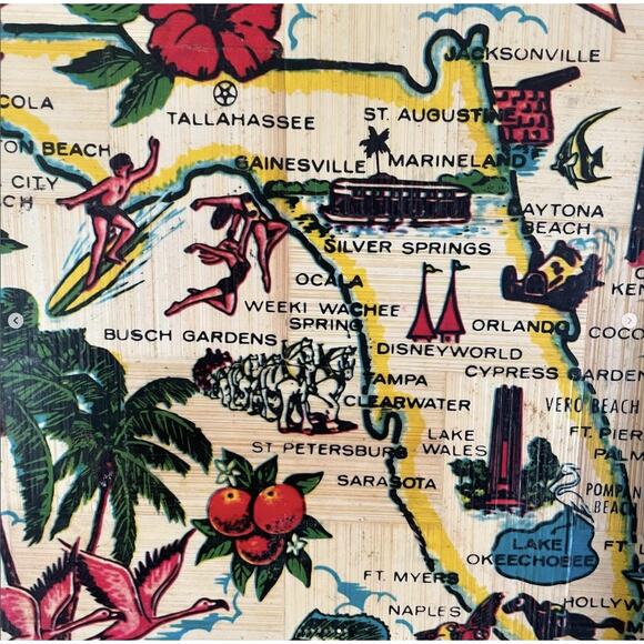 Vintage Florida Tray Bamboo Souvenir Wood Brown - Picture 7 of 8